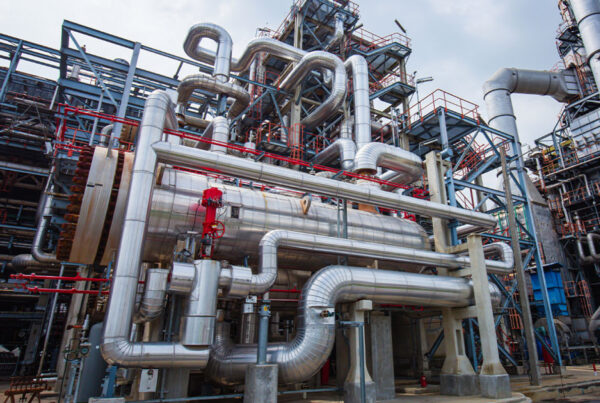 Industrial shell and tube heat exchanger used for heat transfer in chemical processing plant