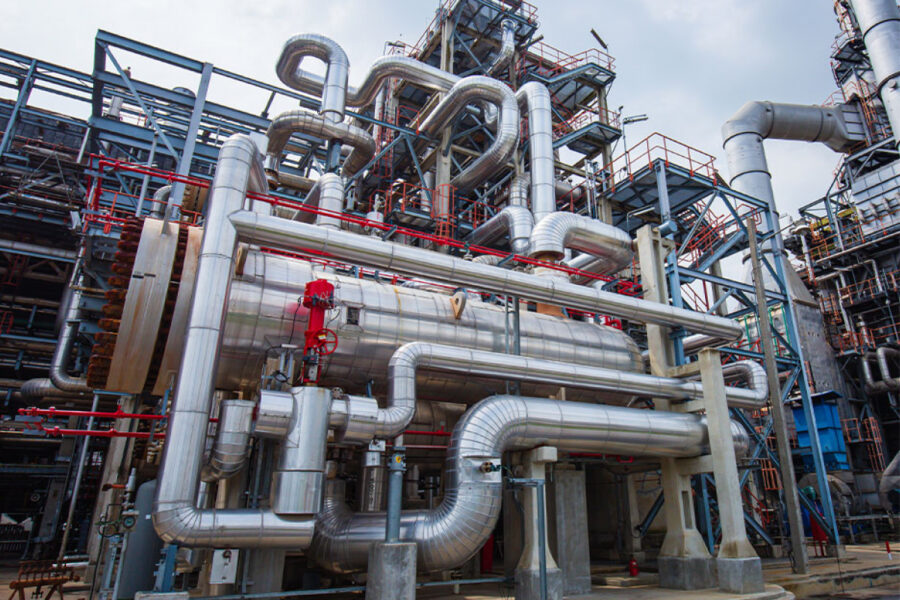 Industrial shell and tube heat exchanger used for heat transfer in chemical processing plant